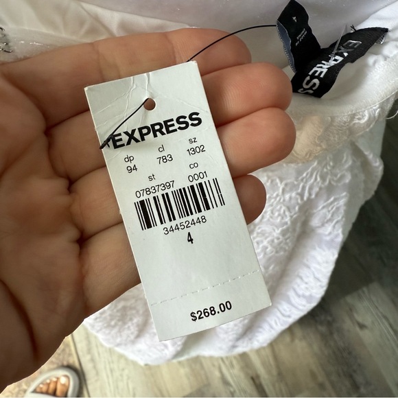 NWT Express Bridal Lace Strapless Sweetheart Dress Midi Tea Length White Size 4 - Picture 6 of 12